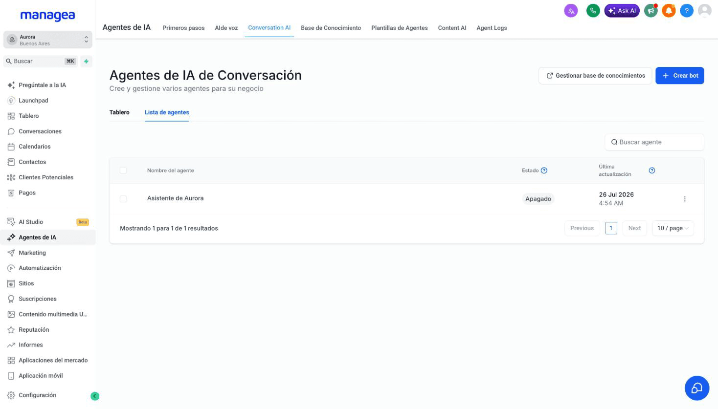Los agentes de IA configurados en la cuenta.