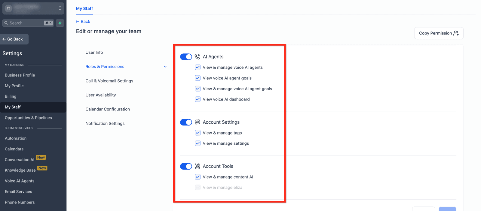 El permiso no es un interruptor único: cada módulo se habilita por separado y adentro trae su propio detalle de qué se puede ver y qué se puede modificar. Por eso conviene recorrer la lista en vez de resolverlo dando acceso a todo.